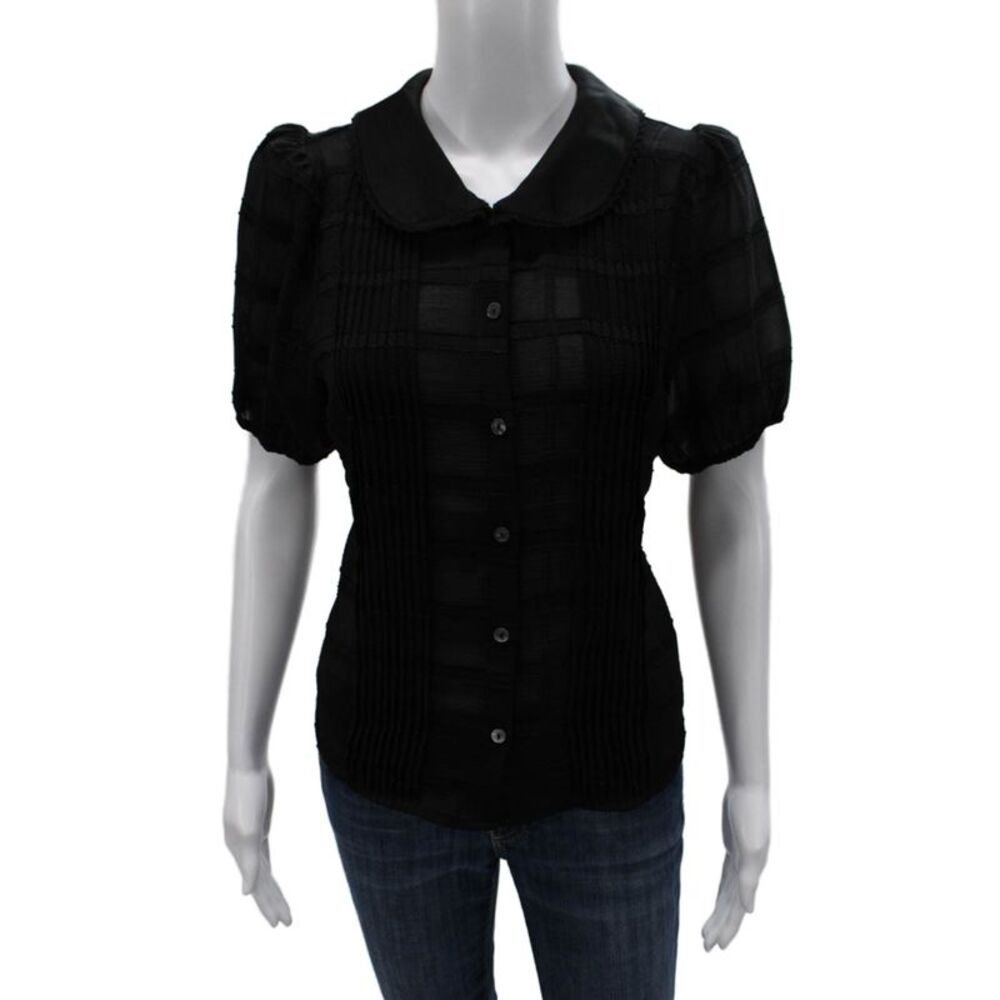 Heartloom Women Basic Collared Check Button Short Sleeve Blouse Size M